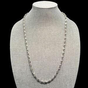 Singapore Chain Necklace Silver Tone 28" Length C Clasp Closure Long Vintage